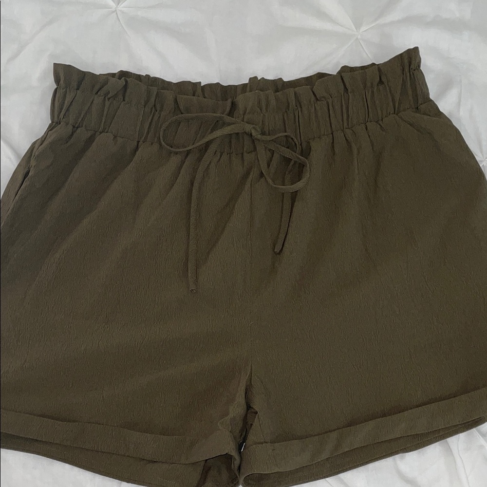 SHEIN High Waist Ruffle Shorts in Olive